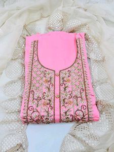 Elegant Peach Embroidered Dress Material