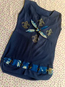 Blue Embellished Sleeveless Top