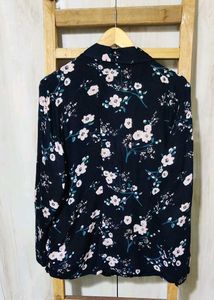 Floral Black Cotton Shirt Size-38