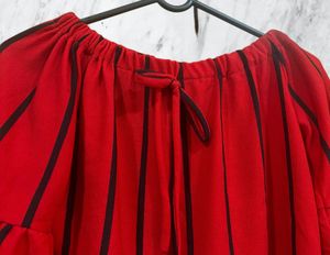 Red &amp; Black Off-Shoulder Crop Top With Bell Sleeve