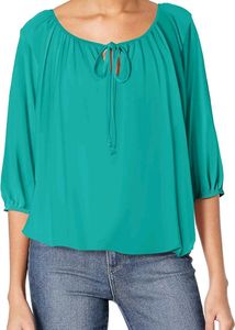 Elegant Teal Tie-Neck Top