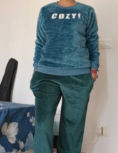 Max  Blue Plush Sweatshirt And Zivame Pajama