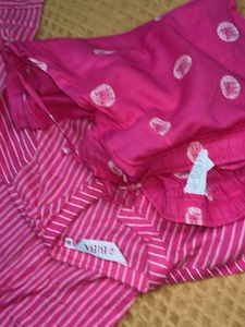 BIBA Pink Striped Kurta Set