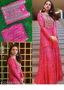 Pink Embroidered Kurta Sharara Set