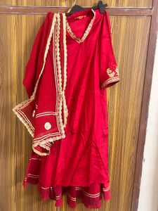 Red Embroidered Kurta Set