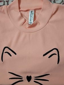 Cute Peach Ribbed Kitty Top, Meowww!!