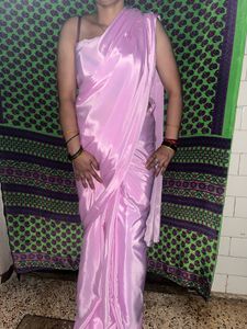 Pink crepe saree