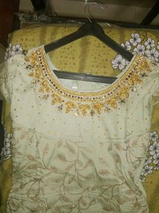 Festive Long Gown Dress With Netted Dupatta