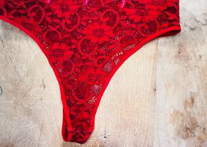 Women Red Lace Bodysuit 90&#39;s