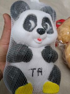 Stuffed teddy and panda piggy bank