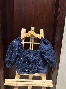 Brand New Blue Printed Crop Top