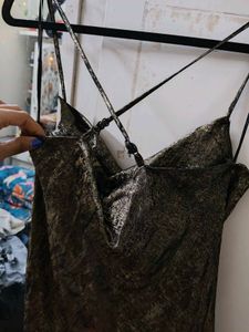 Gold Brown Cowl Neck Slip Dress