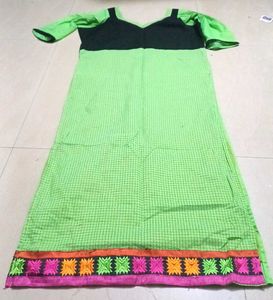 Green Checkered Dress with Colorful Border