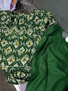 Enchanting Green Hand Block Kurti Pant wid Dupatta