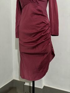 Burgundy Ruched Bodycon Dress