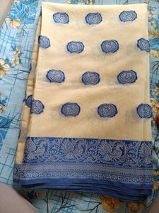 Banarasi Light Comfy Saree Cream Color Patchwork