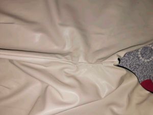 H&amp;M Off-White Faux Leather Pants with Front Slits