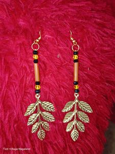 Handmade Beaded Leaf Dangle Earrings