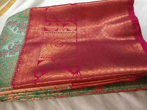 Elegant Green &amp; Red Saree