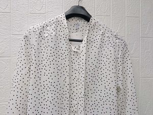New with tag Korean Polka Dot Tie Neck Blouse