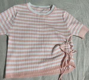 Ribbed Streatchy Side Knote Stribbed Korean Top