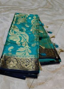 Elegant Teal &amp; Gold Saree