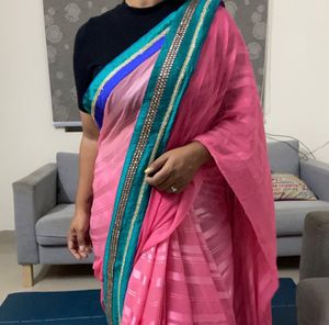 A Beautiful Ombre Pink Sare With Blouse