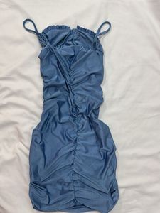 Blue Ruched Bodycon Mini Dress
