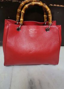 Gucci Bamboo Red Leather Handbag