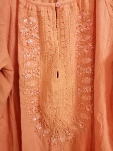 Orange Embroidered Short Kurta