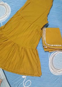 Mustard Embroidered Kurta With garara