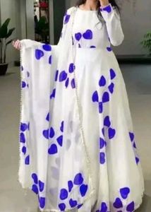 White And Blue Top With Dupatta