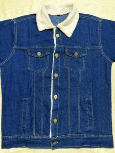 Denim Jacket with Sherpa Fur Collar Navy Blue