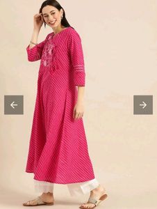Pink and White Leheriya Printed Angrakha Kurta