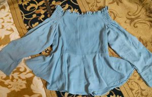 Light Blue Off-Shoulder Peplum Top