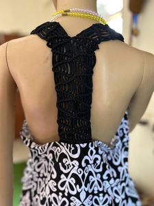 Patchwork Printed Open Back Tankini Swim Top