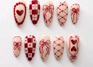 Red &amp; White Press-On Nails