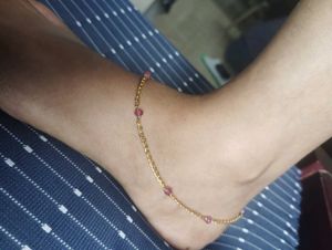 Golden Anklet With Stone Beads