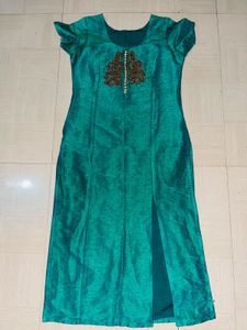 Teal &amp; Gold Embroidered Kurta Set