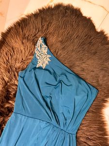 One Shoulder Teal Blue Gown