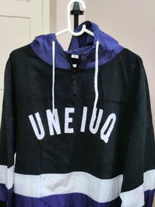 Imported black and purple color block anorak hooded sweatshirt