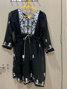 Black Embroidered Tunic Top