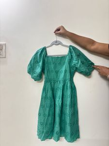 Green Eyelet Puff Sleeve Dress From Zudio