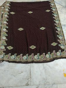 Heavy Work Brown Saree🤩