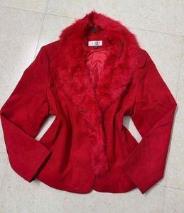 Red Faux Fur Collar Jacket🧑‍🎄❤️