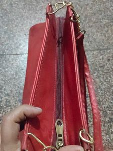 Red Embellished Top Handle Bag