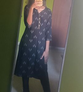 Floral Print Black Kurta
