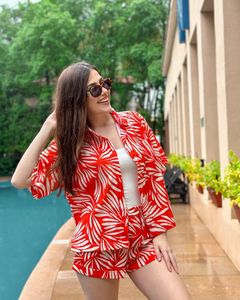 Leaf Print Orange Co-ord Set - S