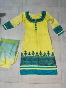 Yellow &amp; Teal Salwar Kameez