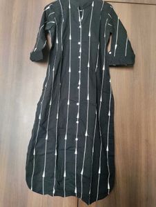 Cotton Black Kurta With White Threadwork